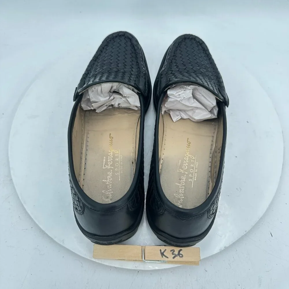 Salvatore Ferragamo Women Size 8 4A Black Woven Leather Loafer Slip On Flat Shoe - Picture 9 of 11